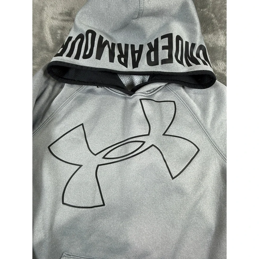 Under Armour Gray Hoodie Coldgear Loose Fit Logo Big Logo Boys Youth Medium M - Picture 4 of 10